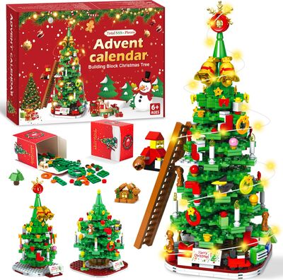 Alle Details zum Kinderbuch Advent Calendar 2025 Children, Christmas Tree Building Blocks for Adults - 24 Boxes Countdown Calendar with LED Fairy Lights, 888+ Pieces Construction Set, Creative Christmas Gift for Boys and Girls und ähnlichen Büchern