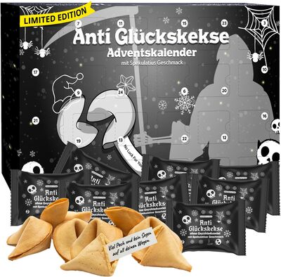 Anti Glückskeks Adventskalender 2023, 24 Türchen voller Pech-Sprüche mit Spekulatius Geschmack, Anti - Weihnachten Geschenkbox bei Amazon bestellen