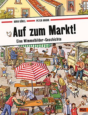 Alle Details zum Kinderbuch Auf zum Markt!: Eine Wimmelbilder-Geschichte. Vierfarbiges Pappbilderbuch und ähnlichen Büchern