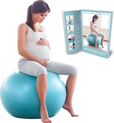 BABYGO Gymnastikball Schwangerschaft Sitzball Büro Schwanger Yoga Pezziball | inklusive Schwangerschaftsbuch zur Geburt & Fitness | Anti-Burst 1000kg Pezziball bei Amazon bestellen