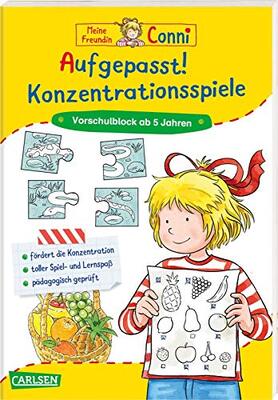 Alle Details zum Kinderbuch Conni Gelbe Reihe (Beschäftigungsbuch): Aufgepasst! Konzentrationsspiele: Vorschulblock ab 5 Jahren und ähnlichen Büchern