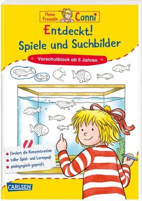 Alle Details zum Kinderbuch Conni Gelbe Reihe (Beschäftigungsbuch): Entdeckt! Spiele und Suchbilder: Rätselblock zum Spielen, Knobeln und Ausmalen für Kinder zwischen 5 und 8 Jahren und ähnlichen Büchern