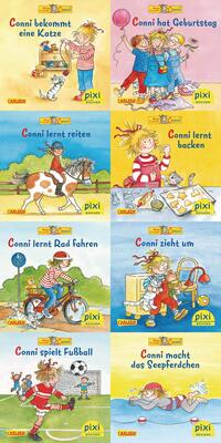 Alle Details zum Kinderbuch Pixi-8er-Set 190: Neue Abenteuer mit Conni (8x1 Exemplar) (190): Conni bekommt eine Katze; Conni feiert Geburtstag; Conni lernt backen; Conni lernt ... das Seepferdchen; Conni lernt Rad fahren und ähnlichen Büchern