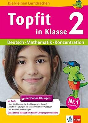 Alle Details zum Kinderbuch Klett Topfit in Klasse 2: Grundschule Deutsch - Mathematik - Konzentration (Die kleinen Lerndrachen): Übungsbuch für Deutsch, Mathematik und Konzentration mit Online-Übungen und ähnlichen Büchern