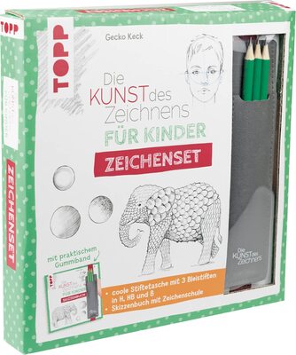 Alle Details zum Kinderbuch Die Kunst des Zeichnens für Kinder Zeichenset: Kinder-Zeichenschule mit Skizzenseiten und cooler Stiftetasche mit 3 Bleistiften. Mit praktischem Gummiband und ähnlichen Büchern