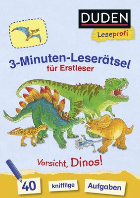 Alle Details zum Kinderbuch Duden Leseprofi – 3-Minuten-Leserätsel für Erstleser: Vorsicht, Dinos!: 40 knifflige Aufgaben | Zuhause lernen, für Kinder ab 6 Jahren und ähnlichen Büchern