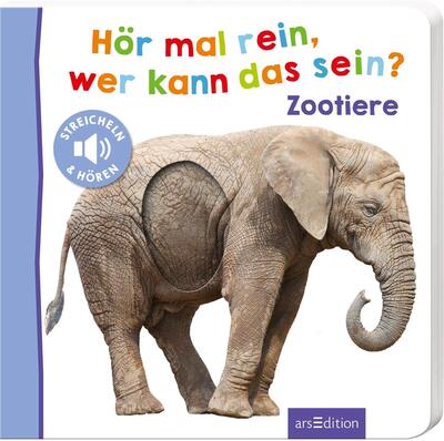 Alle Details zum Kinderbuch Hör mal rein, wer kann das sein? – Zootiere: Streicheln und hören | Hochwertiges Pappbilderbuch mit 5 Sounds und Fühlelementen für Kinder ab 18 Monaten und ähnlichen Büchern