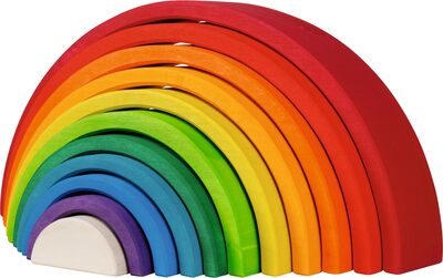Alle Details zum Kinderbuch goki 58478 - Rainbow Maple Wood Building Blocks - goki Evolution - 11 Pieces - Colourful Water-based Colours - Montessori Toy - Made in EU und ähnlichen Büchern