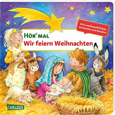 Alle Details zum Kinderbuch Hör mal (Soundbuch): Wir feiern Weihnachten: Zum Hören, Schauen und Mitmachen ab 2 Jahren. Die Weihnachtsgeschichte als Krippenspiel erzählt. Mit sechs weihnachtlichen Geräuschen und Melodien und ähnlichen Büchern