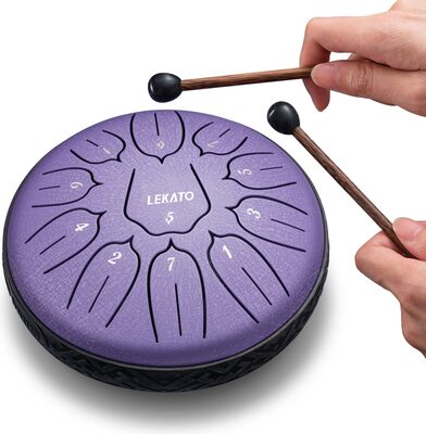 LEKATO Tongue Drum 6 Zoll, 11 Töne, Trommel, Handpan, Mini-Schlaginstrument für Anfänger, für Meditation, Yoga, Musikerziehung für Kinder, Violett bei Amazon bestellen