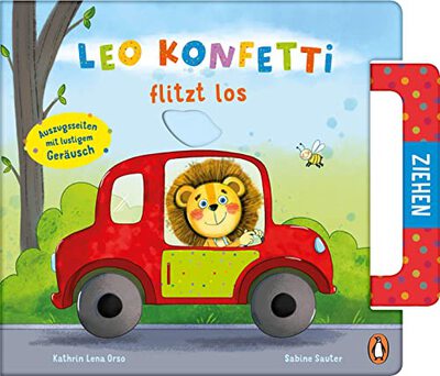 Alle Details zum Kinderbuch Leo Konfetti flitzt los: Ein Fahrzeug-Pappbilderbuch für Kinder ab 2 mit Auszugsseiten und lustigem Geräusch (Die Leo-Konfetti-Reihe, Band 1) und ähnlichen Büchern