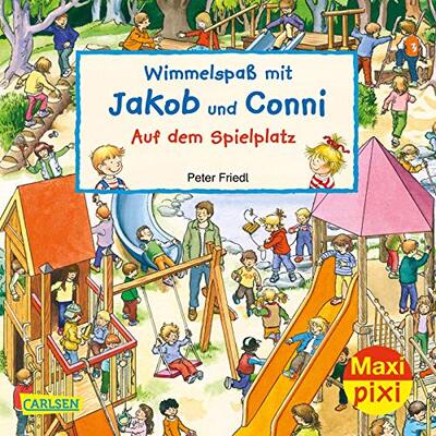 Alle Details zum Kinderbuch Maxi Pixi 320: Wimmelspaß mit Jakob und Conni: Auf dem Spielplatz (320) und ähnlichen Büchern