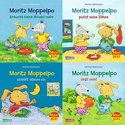 Alle Details zum Kinderbuch Maxi-Pixi-4er-Set 71: Moritz Moppelpo (4x1 Exemplar) (71): Moritz Moppelpo braucht keine Windel mehr; Moritz Moppelpo sagt Nein; Moritz Moppelpo schläft alleine ein; Moritz Moppelpo putzt seine Zähne und ähnlichen Büchern