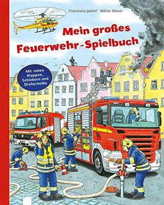 Alle Details zum Kinderbuch Mein großes Feuerwehr-Spielbuch: Pappbilderbuch mit Drehscheiben, Klappen und Schiebern ab 2 Jahren und ähnlichen Büchern