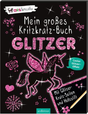 Alle Details zum Kinderbuch Mein großes Kritzkratz-Buch Glitzer: Cooler Glitzer-Effekt | Großformatige Mappe mit Kratzseiten, Holzstift und Anleitungen und ähnlichen Büchern