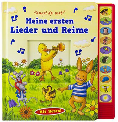 Alle Details zum Kinderbuch Meine ersten Lieder und Reime - Vorlese-Pappbilderbuch mit Sound: Mit Noten!. Mit Soundmodul und ähnlichen Büchern