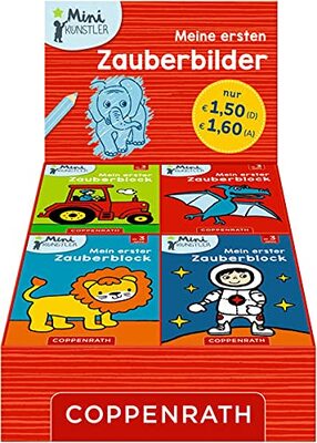 Alle Details zum Kinderbuch Meine ersten Zauberbilder: (4 x 10 Ex. im Display: Wilde Tiere, Weltall, Dinos, Bauernhof) (Mini-Künstler) und ähnlichen Büchern