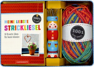 Alle Details zum Kinderbuch Meine liebste Strickliesel: 10 Kreativ-Ideen für bunte Schnüre. Enthält: Buch, Strickliesel und Nadel aus FSC-Holz und verschiedenfarbigem Wollknäuel (50 g; 100 % Acryl) und ähnlichen Büchern