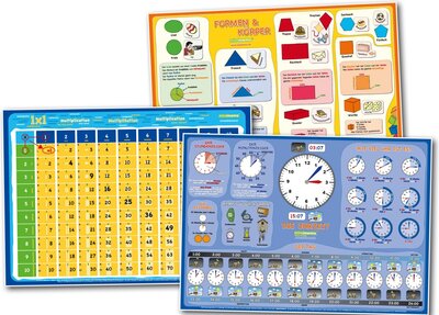 Alle Details zum Kinderbuch mindmemo Lernposter 3er Set Grundschule - Die Uhrzeit lernen + Formen&Körper + 1x1 Mathe - Grundschul Poster für Kinder - 3x Poster DIN A2 42x59 cm ... - gerollt in wiederverwendbarer Schutzröhre und ähnlichen Büchern