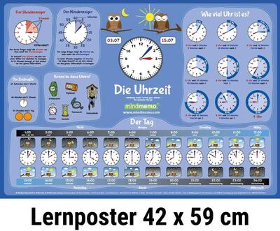 Alle Details zum Kinderbuch mindmemo Lernposter - Die Uhrzeit lernen Grundschule Poster Deutsch lernen Uhr für Kinder Lernhilfe Zusammenfassung DIN A2 42x59 cm PremiumEdition in ... Lernhilfe - DinA2 PremiumEdition und ähnlichen Büchern