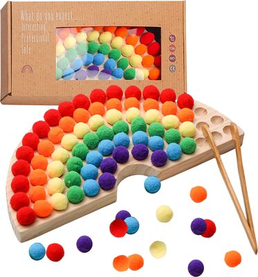 Alle Details zum Kinderbuch OESSUF Wooden Peg Board Beads Game Wooden Clip Beads Game Rainbow Ball Elimination Colour Classification Fine Motor Skills Montessori Educational Toy (Rainbow Colour) und ähnlichen Büchern