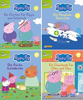 Alle Details zum Kinderbuch Nelson Mini-Bücher: 4er Peppa Pig 13-16: Ein Garten für Peppa und Schorsch; Die fliegende Tierärztin; Die freche Schildkröte; Ein Geschenk für Oma und Opa und ähnlichen Büchern