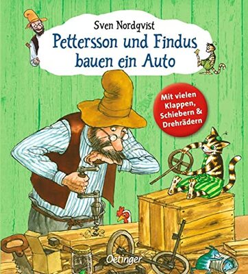 Alle Details zum Kinderbuch Pettersson und Findus bauen ein Auto: Pappbilderbuch ab 2 Jahren mit vielen Klappen, Schiebern & Drehrädern und ähnlichen Büchern
