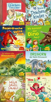 Alle Details zum Kinderbuch Pixi-8er-Set 279: Dinos und Drachen bei Pixi (8x1 Exemplar) (279) und ähnlichen Büchern