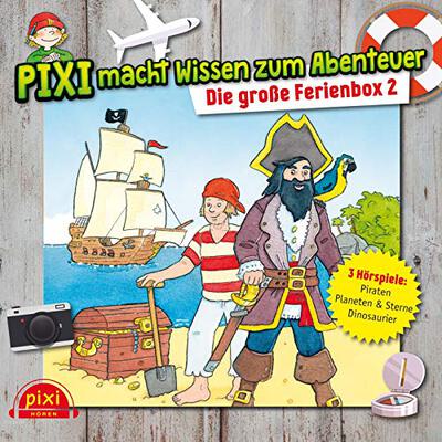 Alle Details zum Kinderbuch Pixi Wissen: Pixi macht Wissen zum Abenteuer: Die große Ferienbox 2: Dinosaurier, Piraten, Sterne : 3 CDs und ähnlichen Büchern