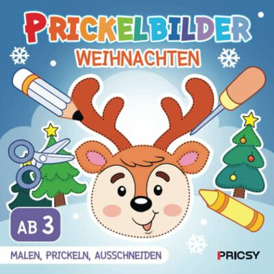 Alle Details zum Kinderbuch Prickelbilder Weihnachten: Basteln Weihnachten für Kinder ab 3 Jahren mit 50 Prickelvorlagen zum Malen, Prickeln, Ausschneiden als Nikolaus Bastelbuch Geschenk für Jungen und Mädchen, ohne Prickelset und ähnlichen Büchern