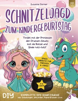 Alle Details zum Kinderbuch Schnitzeljagd Kindergeburtstag: 4 bis 6 Jahre | Findet mit der Prinzessin den Drachen-Schatz, löst die Rätsel und Spiele ratz-fatz! Komplette DIY ... Einladungen, Urkunden, Papierdrachen u.v.m. und ähnlichen Büchern