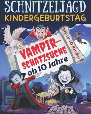 Schnitzeljagd Kindergeburtstag: Vampir - Schatzsuche ab 10 Jahre: Komplettset für 2-10 Kinder mit Schatzkarte, Rätseln, Einladungen, Urkunden und vielen Extras (Partyspiele Kinder) bei Amazon bestellen