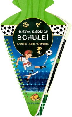 Alle Details zum Kinderbuch Schultüten-Kratzelbuch - Fußballfreunde - Hurra, endlich Schule!: Kratzeln, Malen, Eintragen und ähnlichen Büchern
