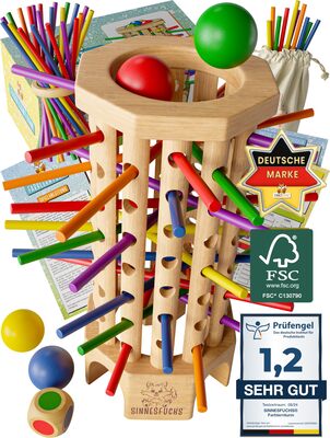 Alle Details zum Kinderbuch SINNESFUCHS® Farblernturm - FSC® 100% - Montessori Spielzeug ab 3 Jahre - Holzspielzeug pädagogisch wertvoll - Lernspiele ab 3 Jahre - Kinder Farben Stäbchen Holz Spiel - Kinderspiele ab 4 Jahre und ähnlichen Büchern