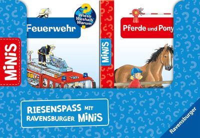 Alle Details zum Kinderbuch Verkaufs-Kassette "Ravensburger Minis 1 - Wieso? Weshalb? Warum?": Baustelle / Feuerwehr / Pferde und Ponys / Tierkinder und ähnlichen Büchern
