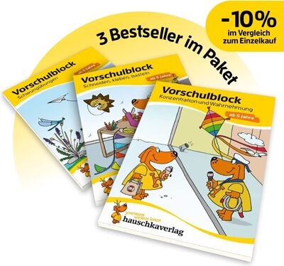 Alle Details zum Kinderbuch Vorschulblock-Paket ab 5 Jahre - Feinmotorik und Konzentration trainieren: 3 bunte Rätselblöcke mit Förderung die Freude macht (Übungshefte-Pakete für Kindergarten und Vorschule, Band 8003) und ähnlichen Büchern