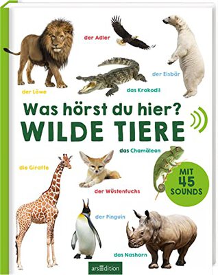 Alle Details zum Kinderbuch Was hörst du hier? – Wilde Tiere: Mit 50 Sounds | Hochwertiges Soundbuch mit realistischen Sounds für Kinder ab 24 Monaten und ähnlichen Büchern