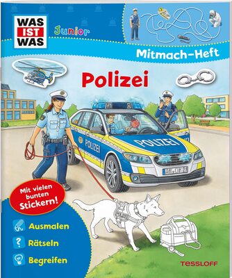 Alle Details zum Kinderbuch WAS IST WAS Junior Mitmach-Heft. Polizei: Ausmalen, Rätseln, Begreifen. Mit vielen bunten Stickern! (WAS IST WAS Junior Mitmach-Hefte) und ähnlichen Büchern