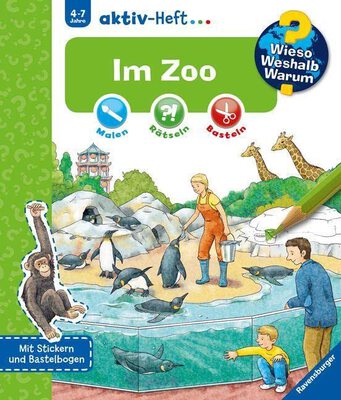 Alle Details zum Kinderbuch Wieso? Weshalb? Warum? aktiv-Heft: Im Zoo: Mit Stickern und Bastelbogen. Malen, Rätseln, Basteln und ähnlichen Büchern
