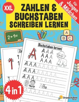 Alle Details zum Kinderbuch Zahlen Und Buchstaben Schreiben Lernen: Vorschule Übungshefte Ab 5 Jahre Für Junge Und Mädchen, Auch Für Kindergarten Und Grundschule (6 in 1 XXL ... - auch für Kindergarten und Schule, Band 4) und ähnlichen Büchern